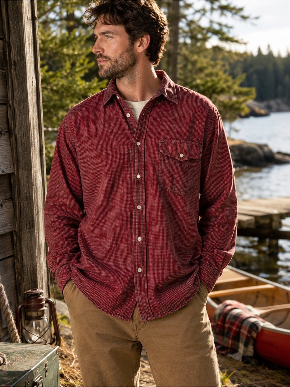 Woolrich Red Black Micro Check Cotton Button Down Shirt Men XL Heritage Workwear